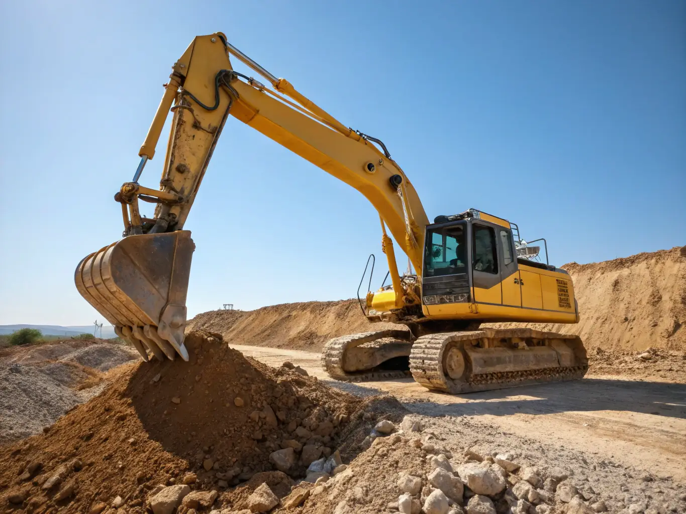 A well-maintained excavator on a construction site, digging a trench. The PARO Construction Inc. logo is subtly visible on the side of the excavator.